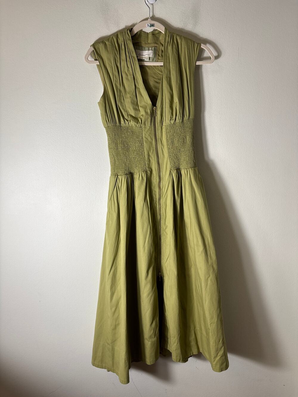 By Anthropologie Olive Green Sleeveless Smocked Waist Maxi Dress Sz XS